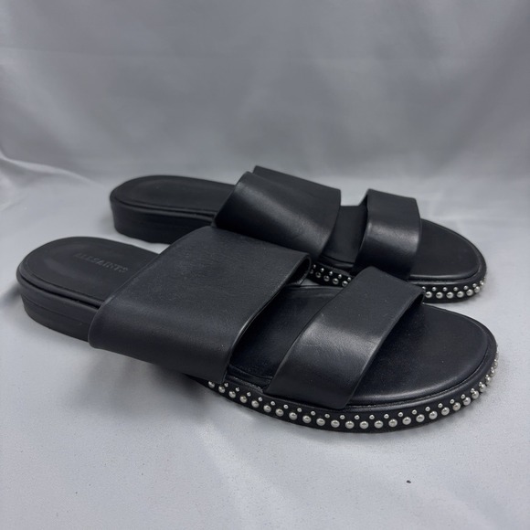 AllSaints Shoes - AllSaints Sandals Womens Size 40 Black‎ Leather Studded Slide Made in Portugal